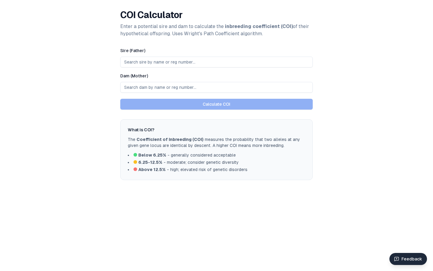 Screenshot of COI calculator
