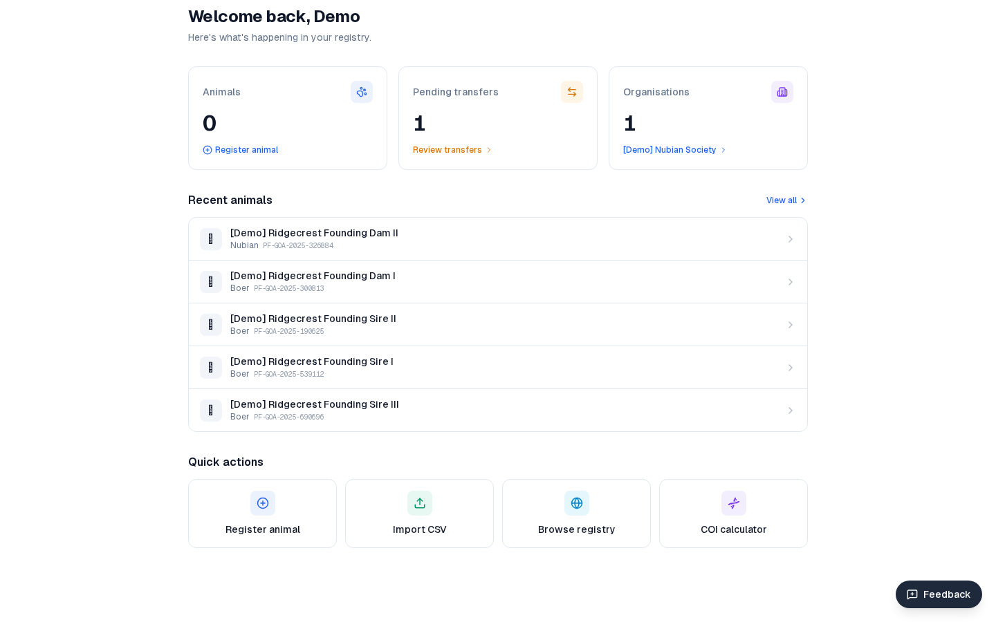 Screenshot of Breeder dashboard